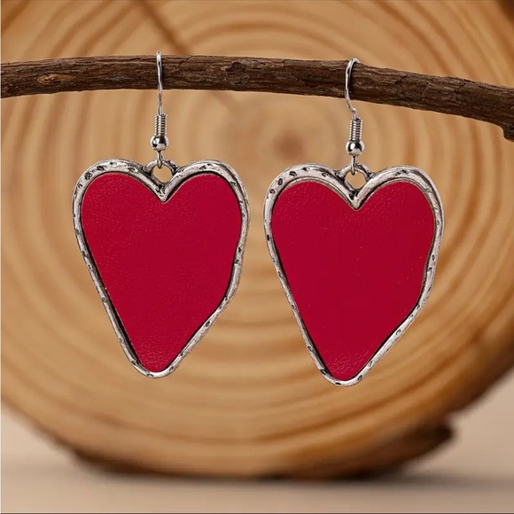 Jewelry - New! Red Irregular Heart‎ Design Dangle Earrings